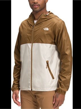 The North Face Men's Two-Tone Hooded Windbreaker in Brown and Cream